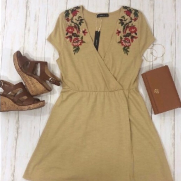 Zara Knit Embroidered Faux Wrap Dress - Picture 2 of 2